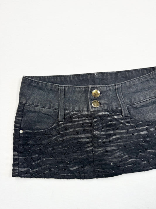 Zebra Black Denim Mini Skirt ♡ XS