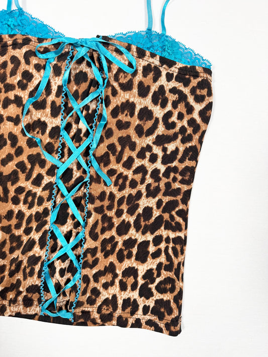 Leopard Blue Lace Up Cami