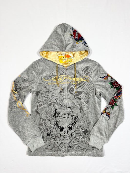 Ed Hardy Grey Velour Tracksuit ♡ Size M