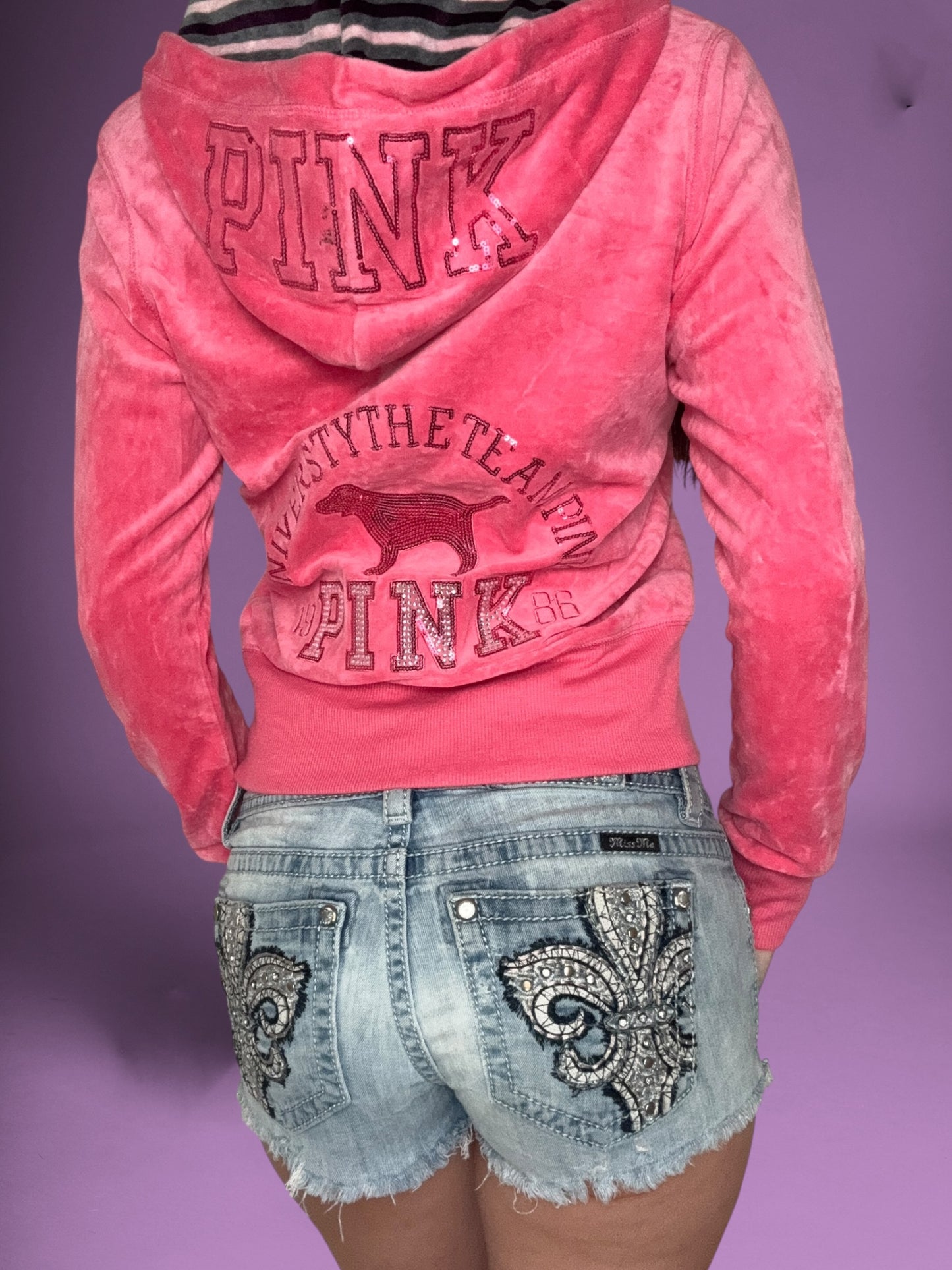 Pink Velour PINK Zip Up Hoodie ♡ L