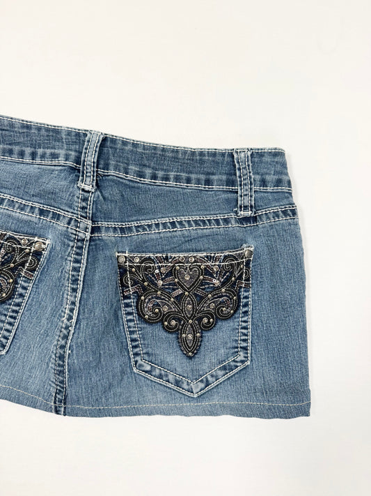 Diamanté Embroidered Pocket Mini Skirt ♡ S