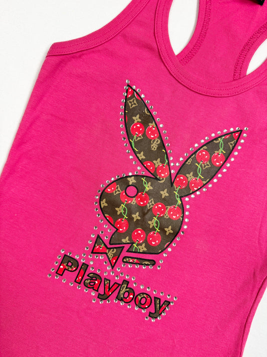 Pink Playboy Cherry Logo Tank ♡ S