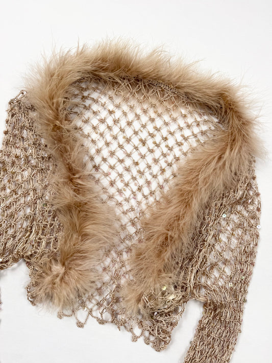 Crochet Sequin Fur Trim Cardigan ♡ S/M