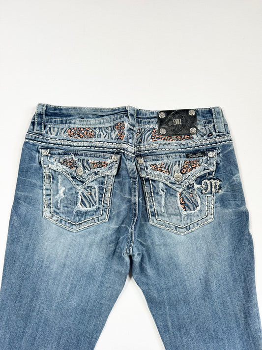 Miss Me Animal Print Flared Jeans ♡ 32”