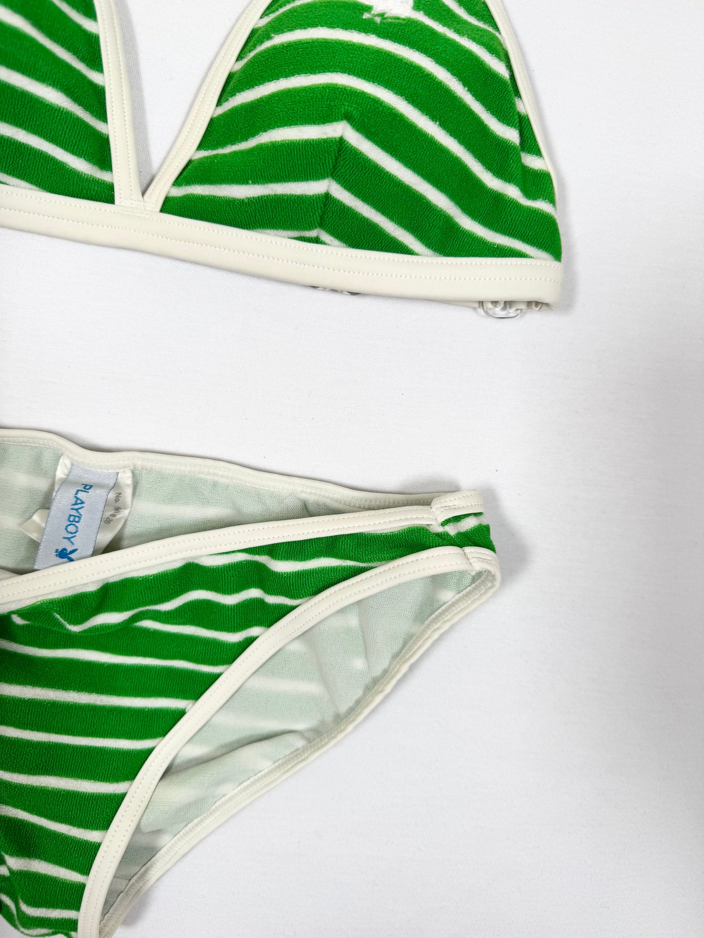 Playboy Green Striped Bikini + Shorts Set