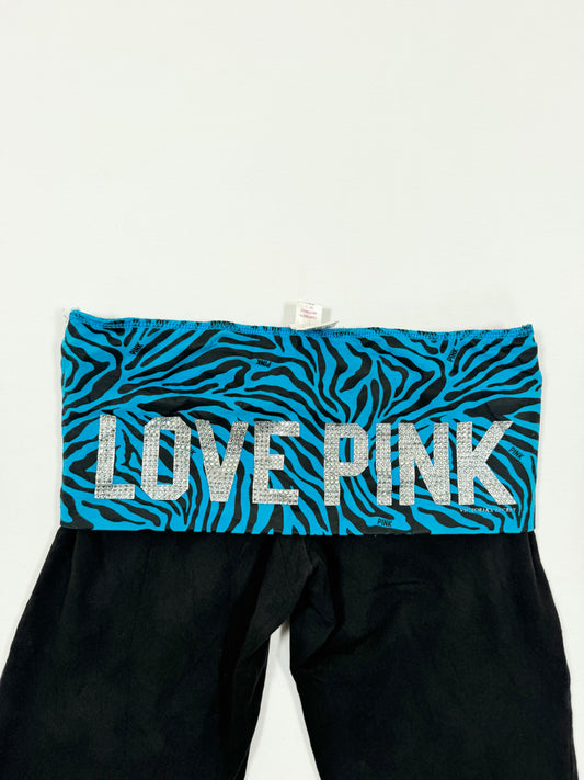 PINK Blue Zebra Fold Over Flared Leggings ♡