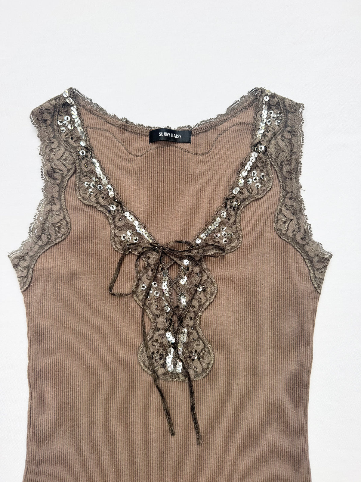 Lace Up Brown Tank ♡ S