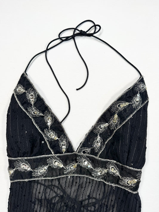 Black Sequin Tie Back Halter ♡ S