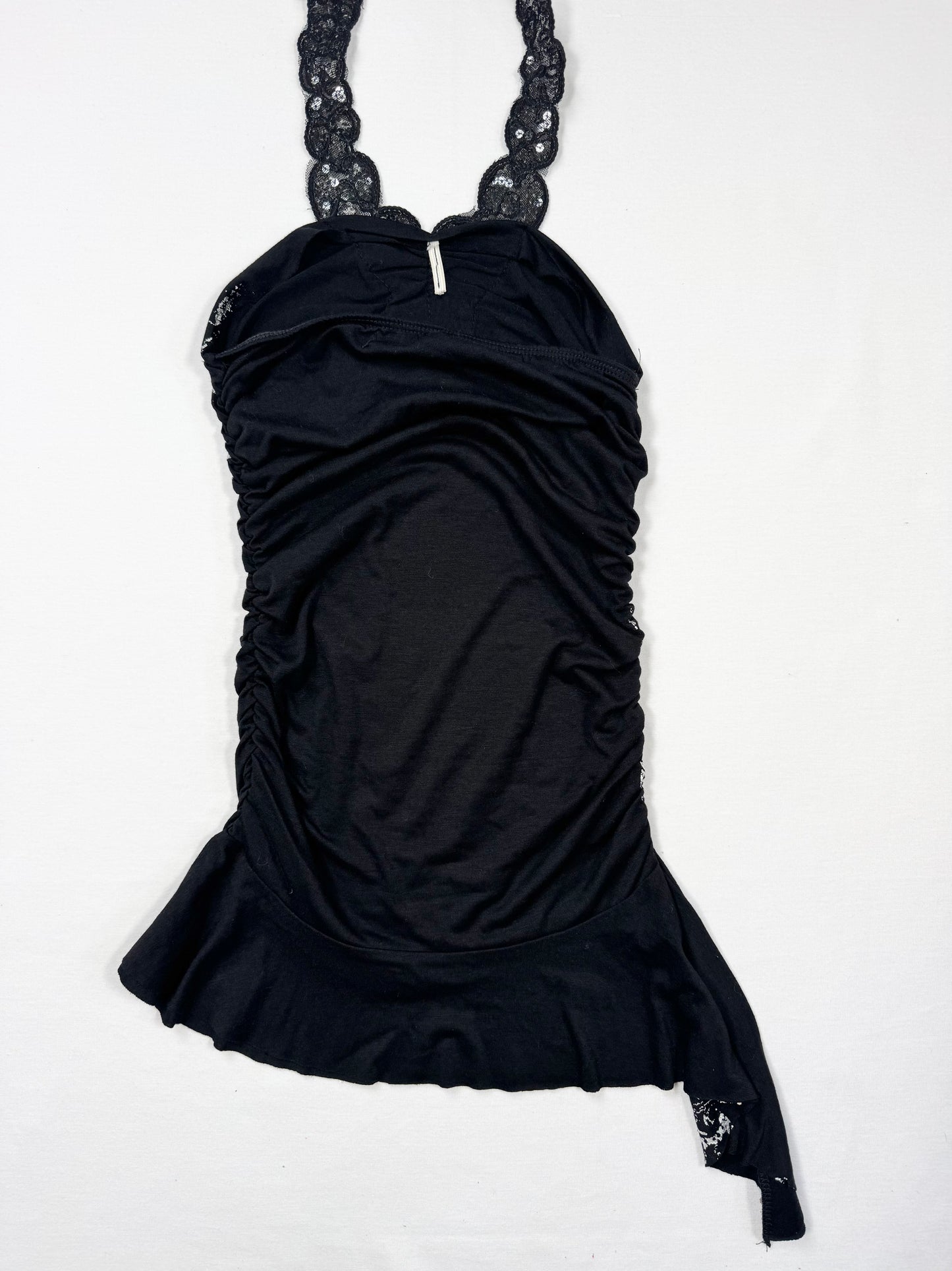 Black & Silver Ruched Sequin Halter Top ♡ S