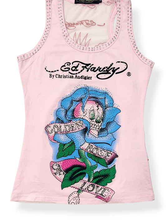 Pink Diamante Ed Hardy Mesh Tank ♡ S