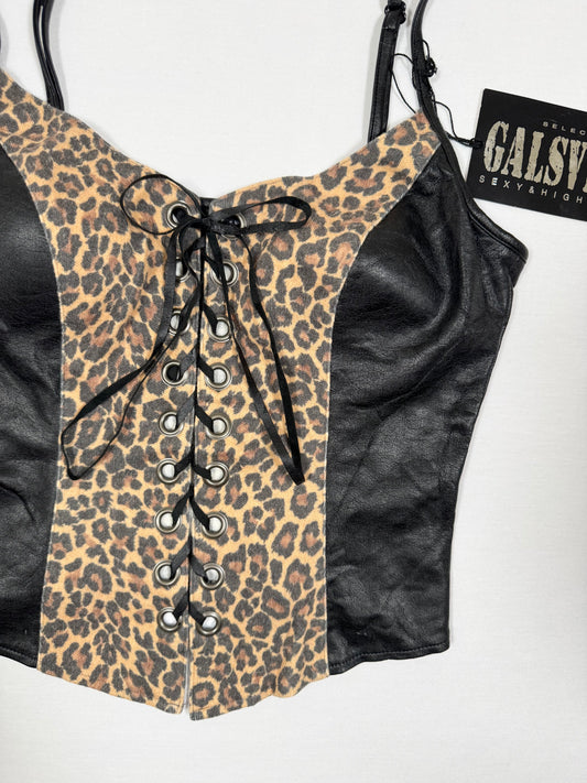 Galsville Leopard Lace Up Corset Cami