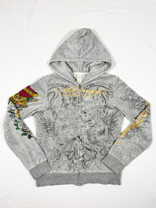 Ed Hardy Grey Velour Tracksuit