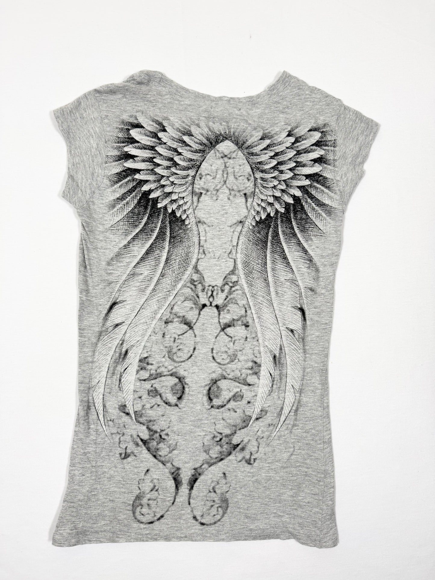 Grey Grunge Wings Cross Tee