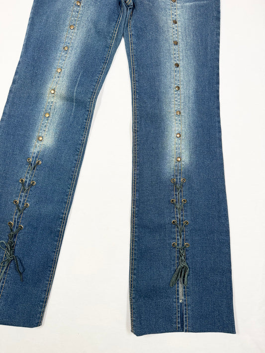 Lace Up Studded Flared Jeans ♡ Size XS/S