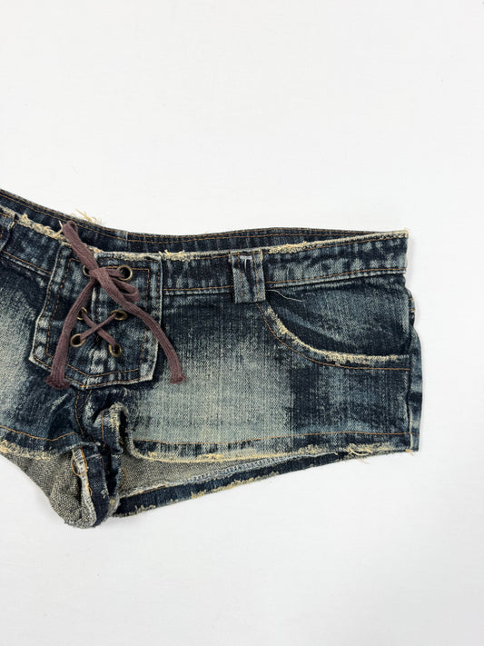 Lace Up Denim Micro Shorts ☆ M