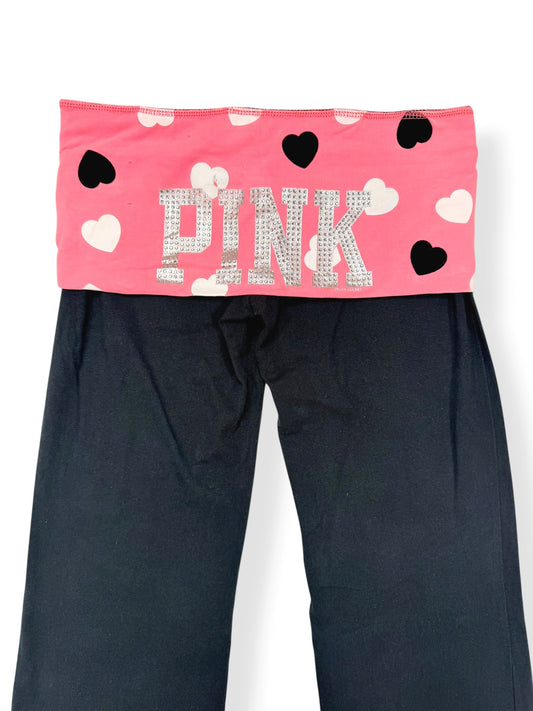 PINK Heart Diamante Logo Fold Over Flared Leggings ♡ S