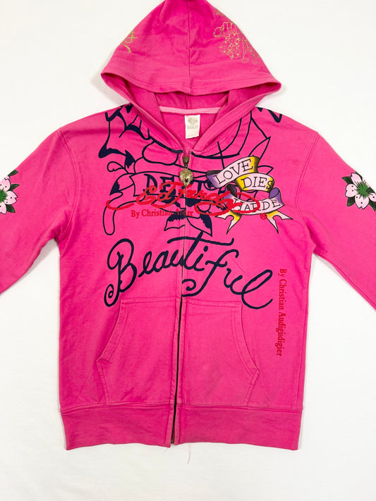 Pink Ed Hardy Zip Up Hoodie ♡ M