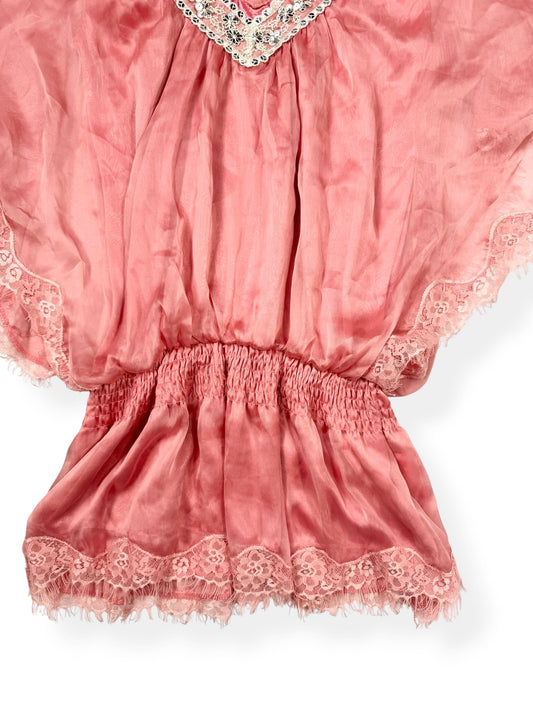Pink Satin Batwing Top ♡ S/M