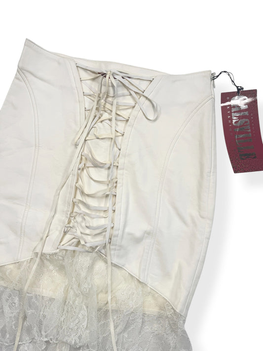 Galsville White Faux Leather Corset Midi Skirt ♡ XS
