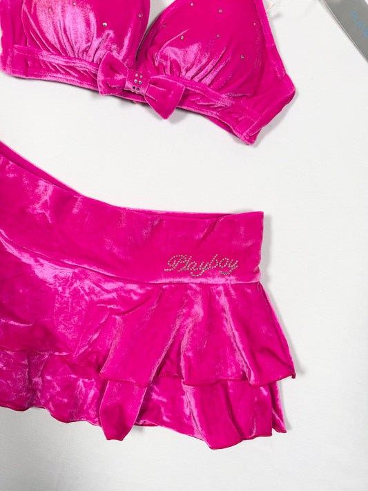 Playboy Pink Velour Bikini & Skirt Set