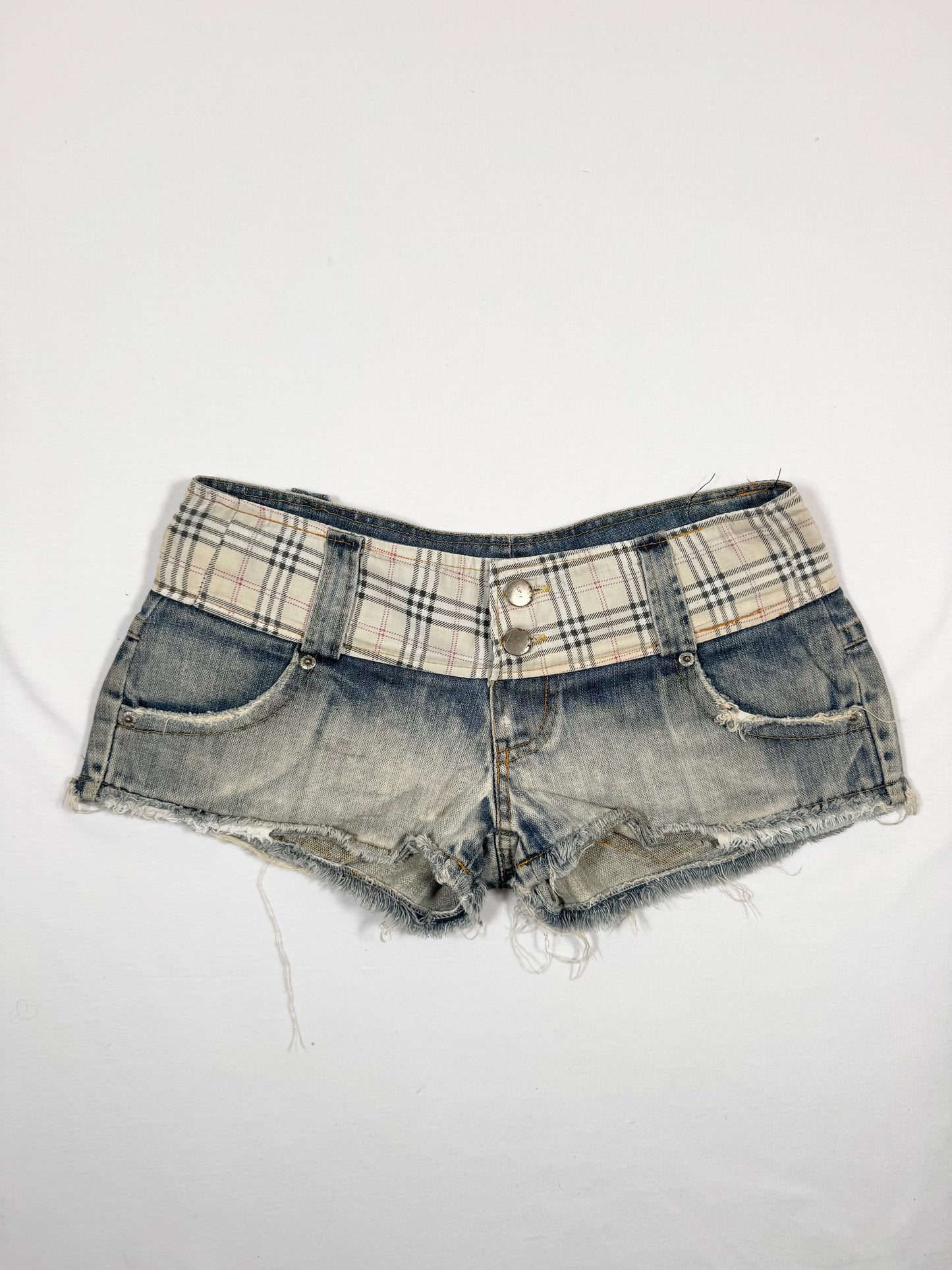 Denim Plaid Micro Shorts
