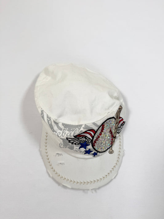 White Sequin Baseball Cap ♡