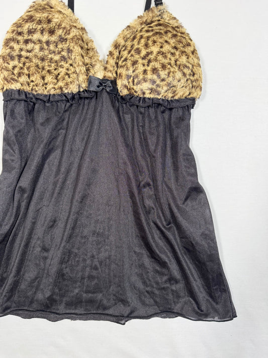 Gyaru Leopard Fur Bust Cami ♡ Size S