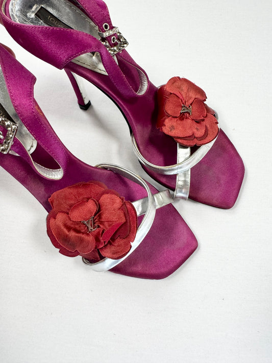 LV Fuchsia Satin Flower Heels ♡ 35.5