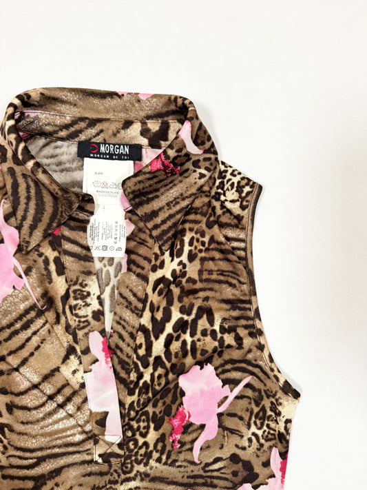 Morgan De Toi Animal Print Hibiscus Tank