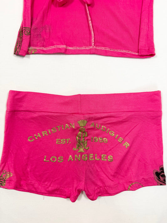 Christian Audigier Pink Shorts & Halter Set ♡ S