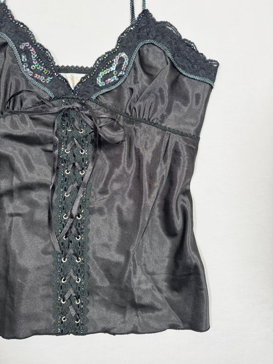 Satin Lace Up Front Cami