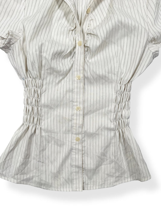 Pinstripe Ruched Button Up