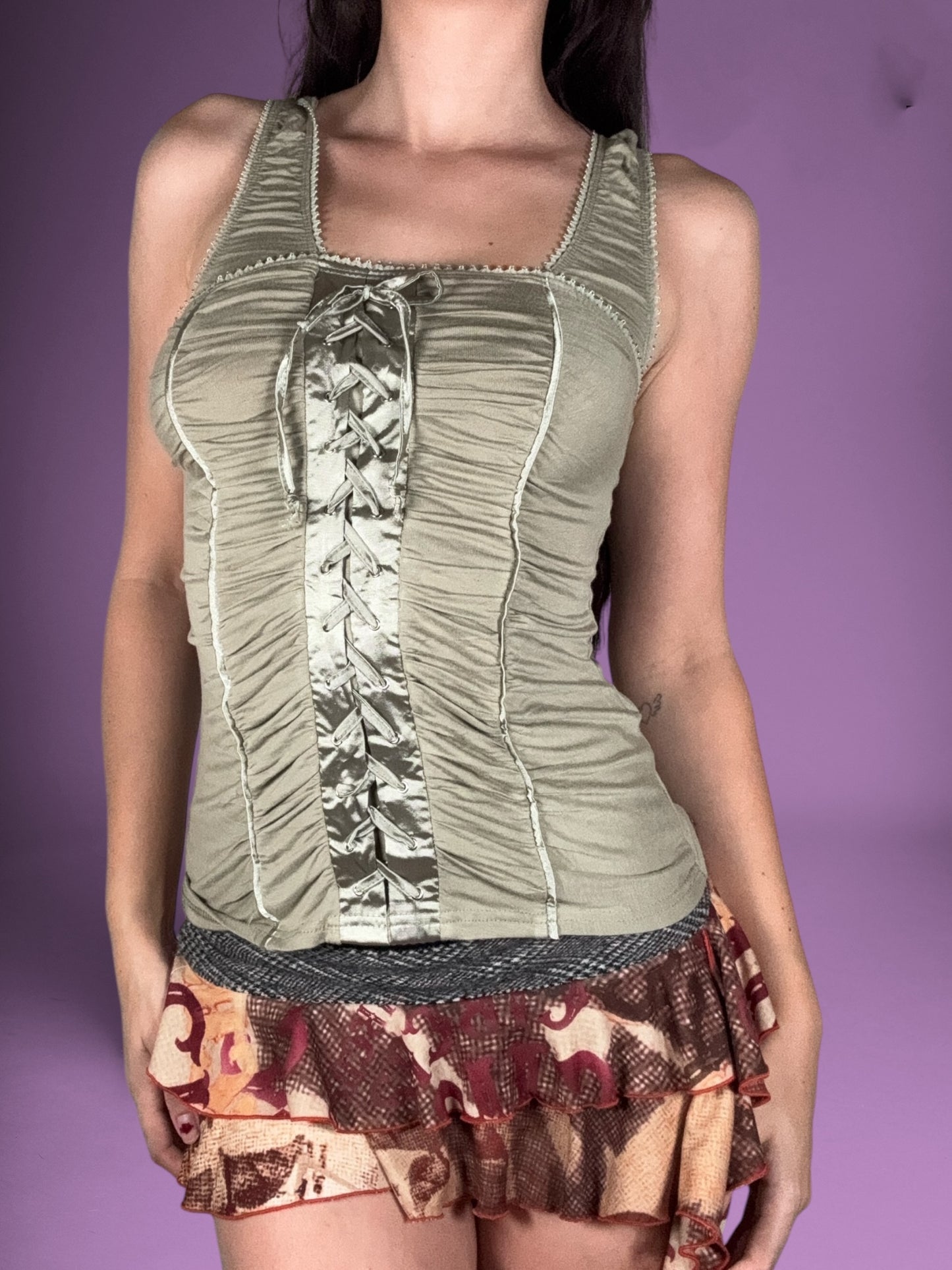 Khaki Lace Up Tank
