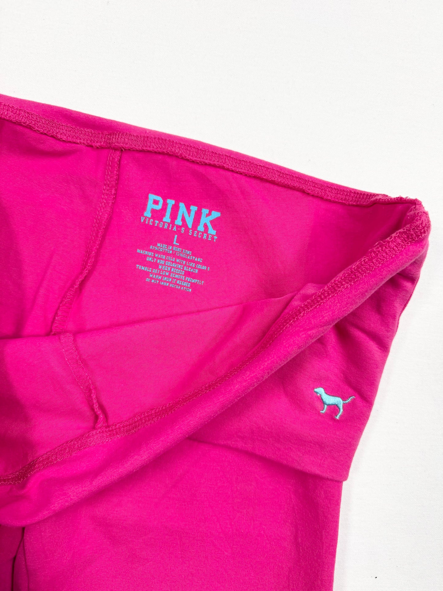 PINK Hot Pink & Blue Fold Over Waistband Leggings ♡ S/M