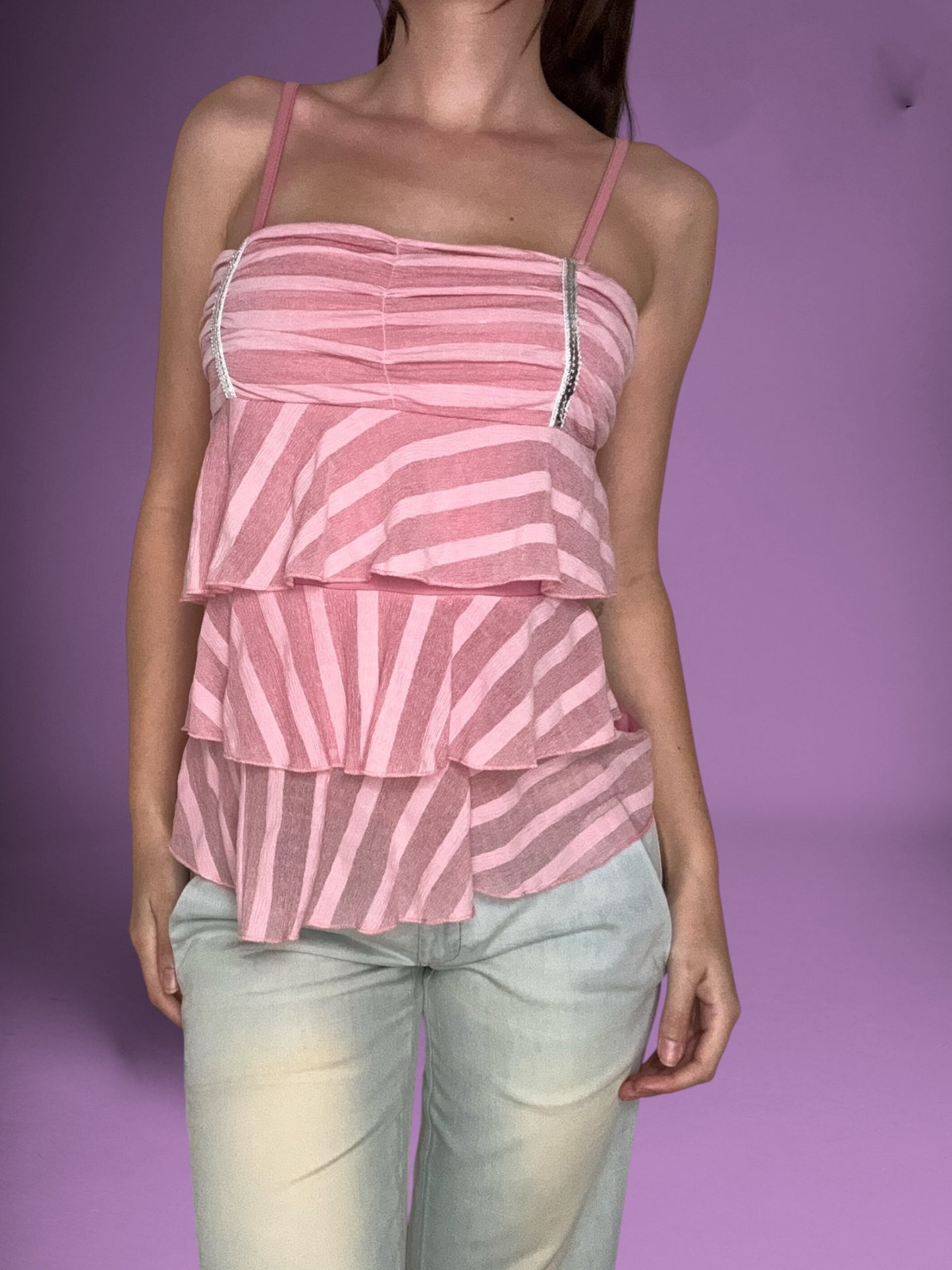 Pink Striped Tiered Cami ♡ S