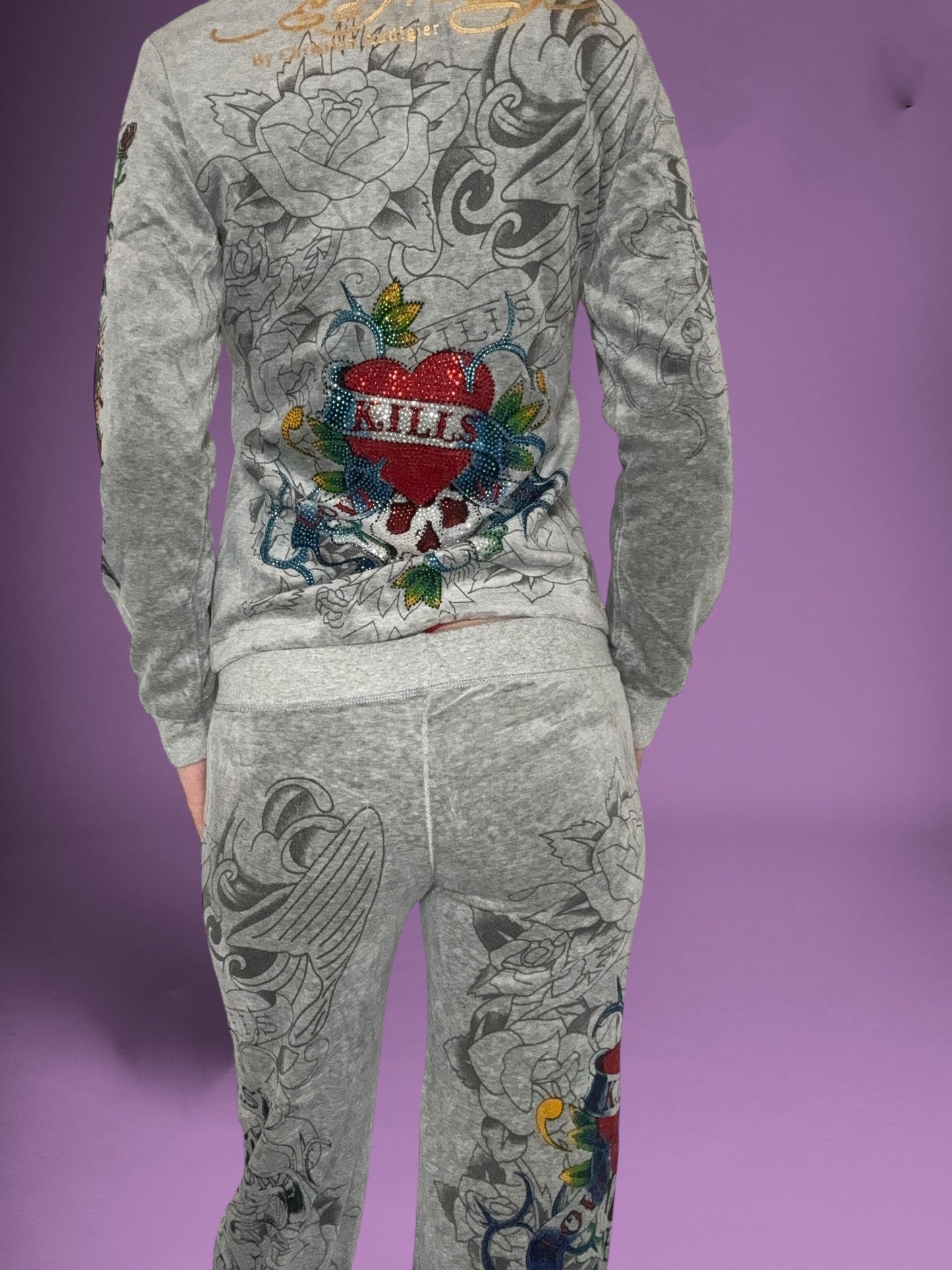 Ed Hardy Grey Velour Tracksuit ♡ Size M