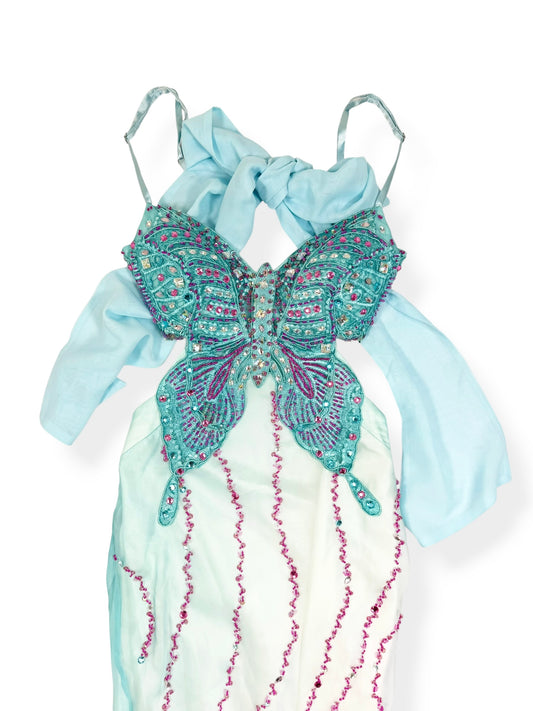 Butterfly Blue & Pink Ombré Silk Maxi Dress ♡ XXS/XS