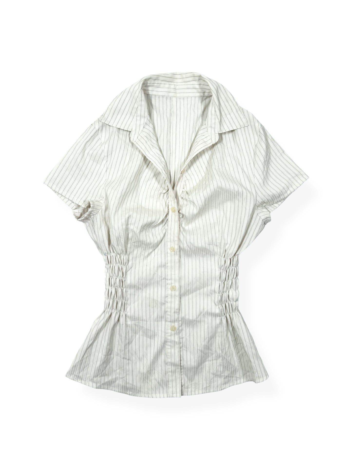 Pinstripe Ruched Button Up