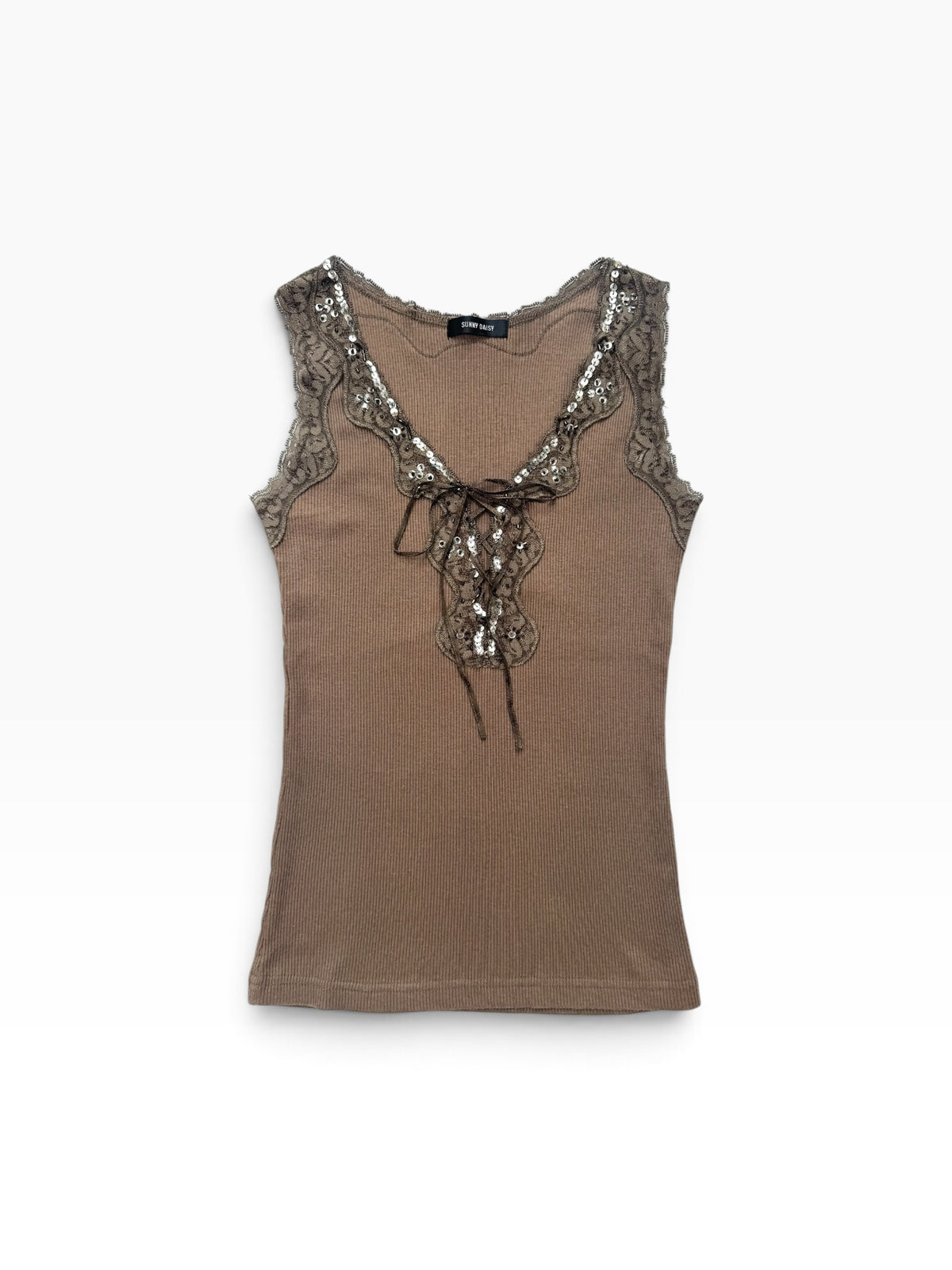 Lace Up Brown Tank ♡ S