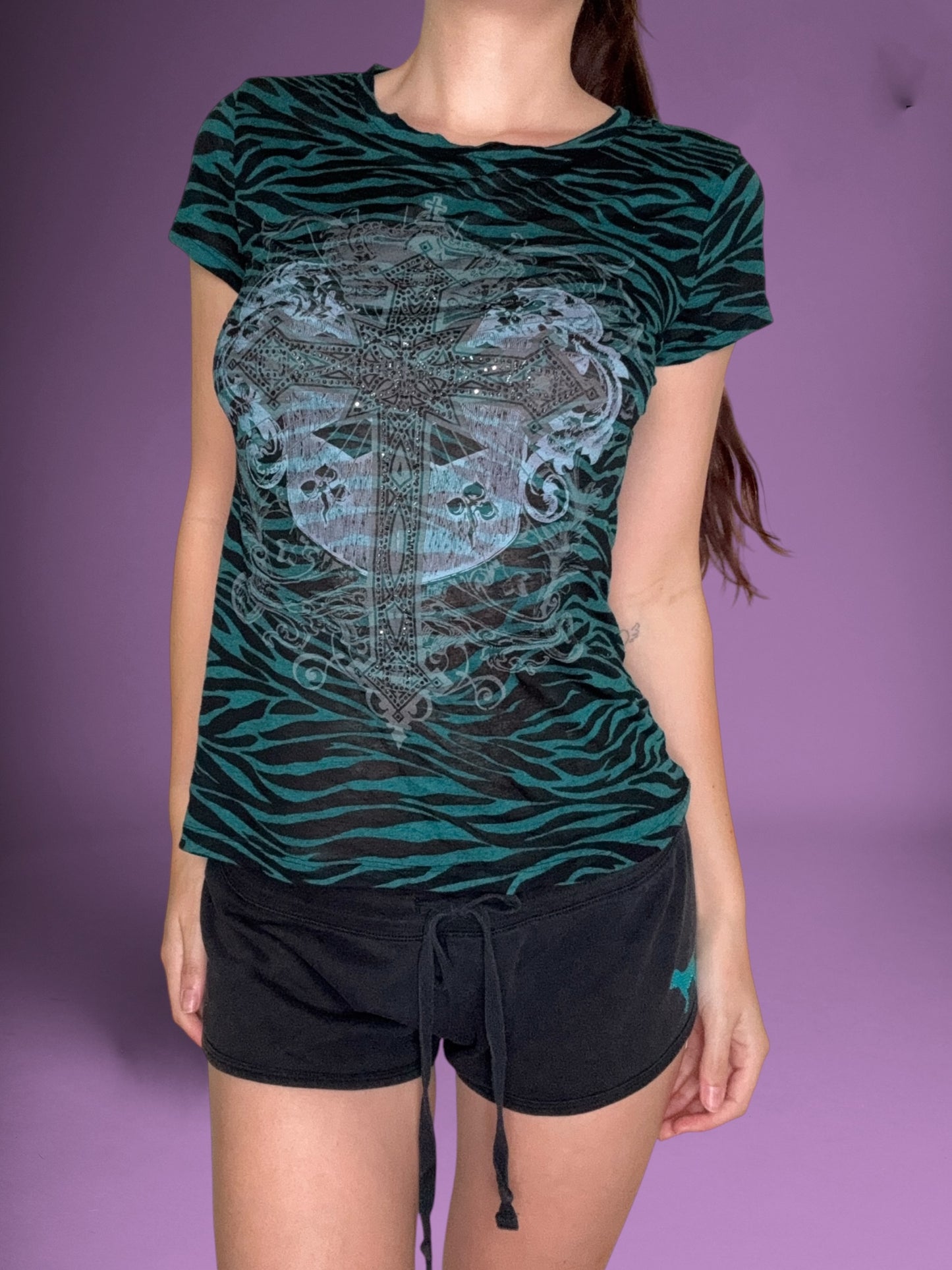 Turquoise Zebra Grunge Tee ♡ L