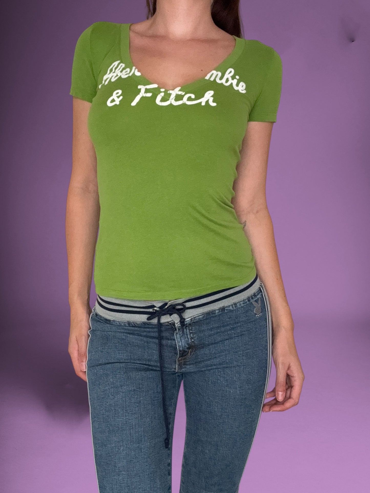 Green Abercrombie V Neck Tee ♡ XS