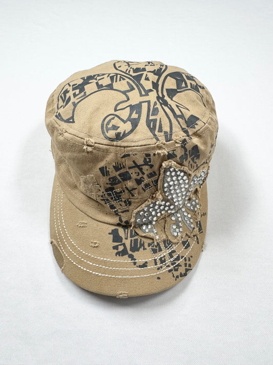 Tan Diamante Cross Cap ♡