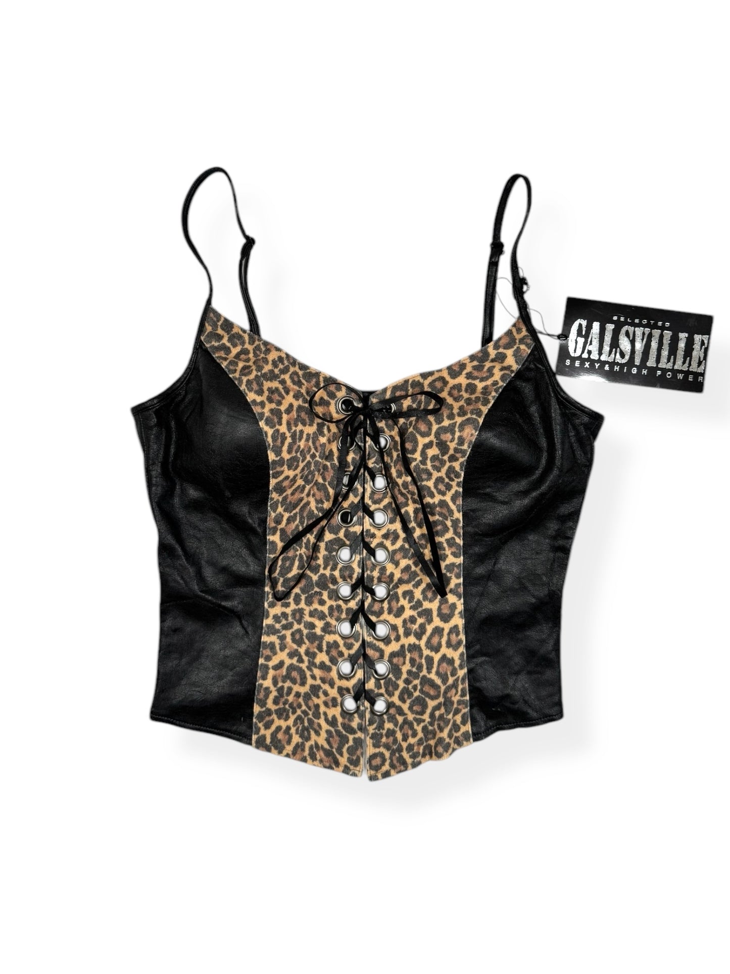 Galsville Leopard Lace Up Corset Cami