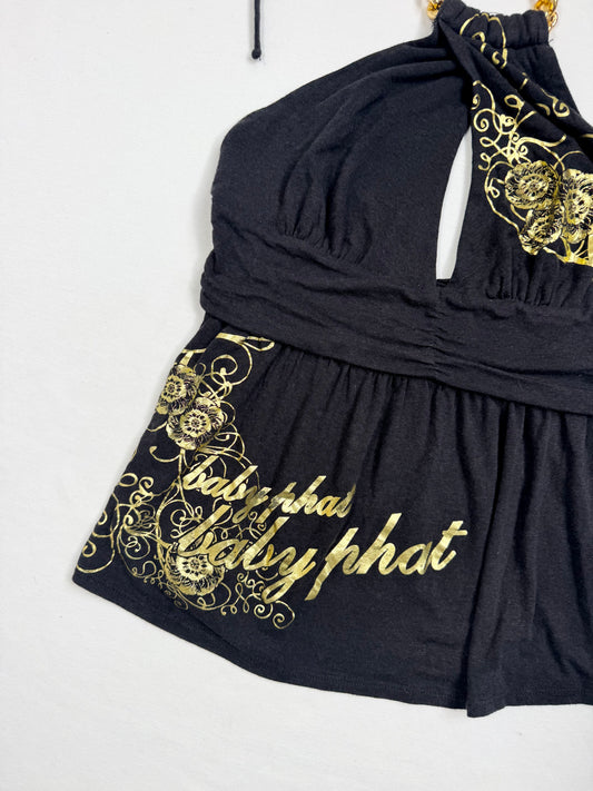 Baby Phat Black & Gold Chain Halter ♡ M