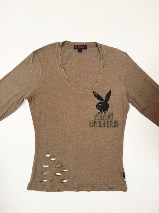 Playboy Long-sleeved Distressed Top