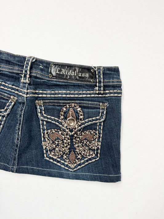 LA IDOL usa Diamante Cross Denim Mini Skirt ♡ S