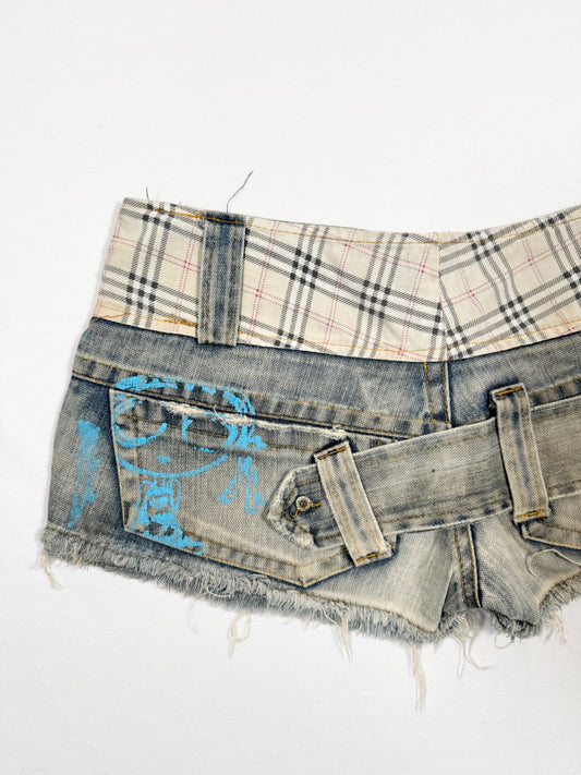 Denim Plaid Micro Shorts