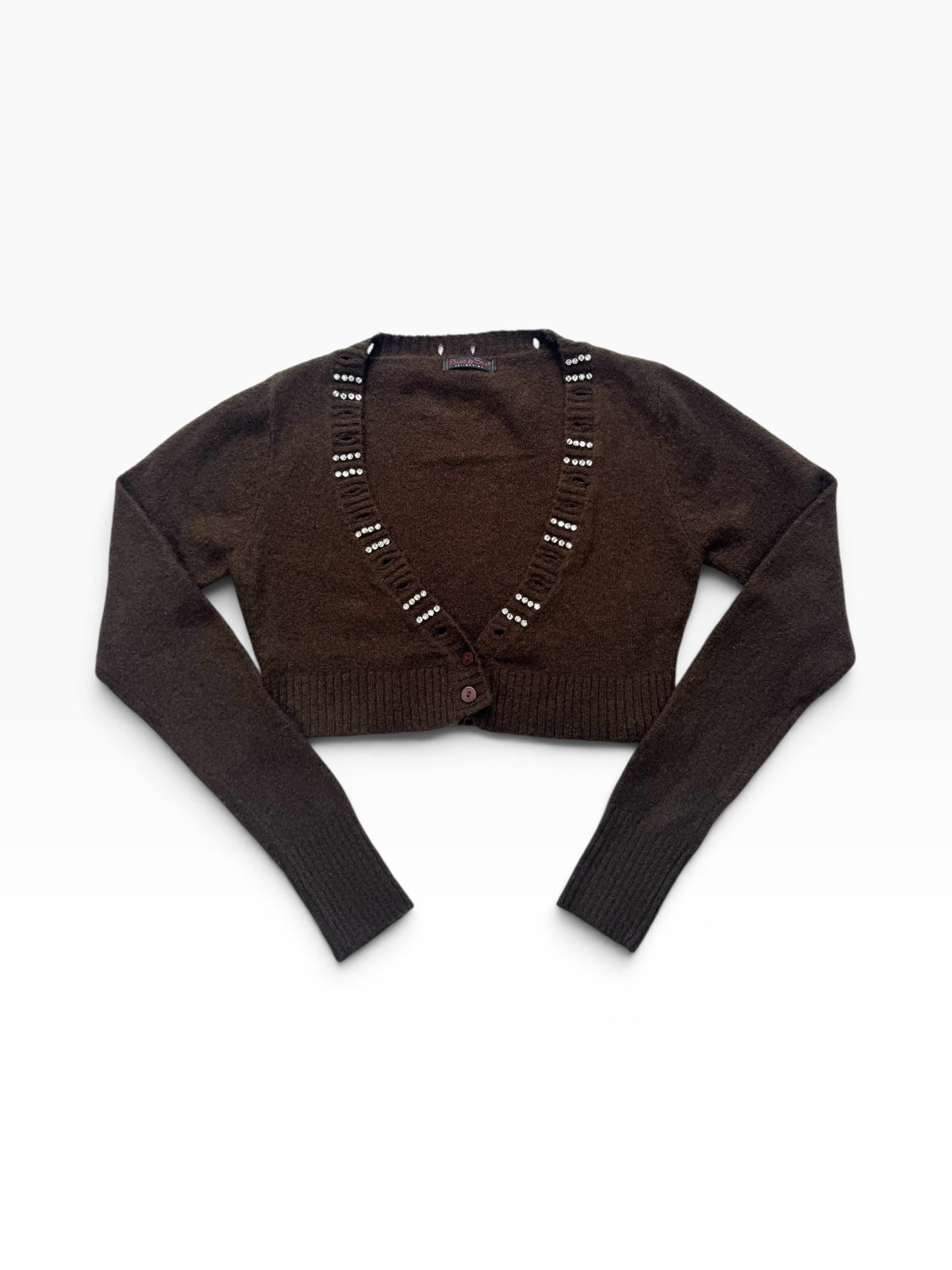 Brown Diamanté Cropped Cardigan ♡ S