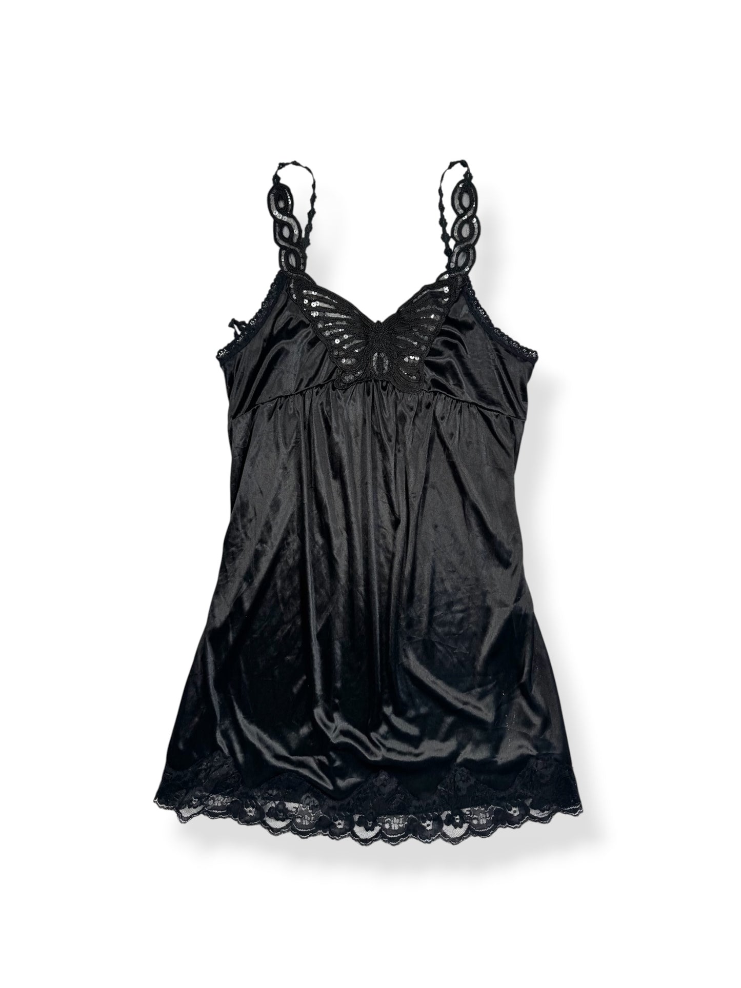 Black Satin Butterfly Cami ♡ S
