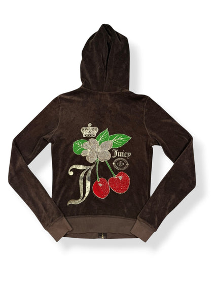 Brown Towelling Cherry Juicy Couture  Zip Up Hoodie ♡ S